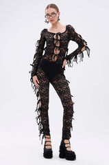 BADDIE ALERT LACE JUMPSUIT WITH TIES