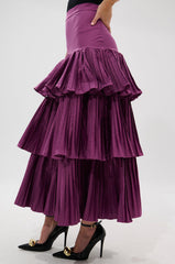 DANCE AROUND WITH ME PLEATED MAXI SKIRT IN PLUM