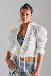 DAKOTA LACEUP BUTTON DOWN BLOUSE