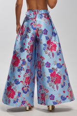 BUY MYSELF FLOWERS BROCADE TROUSER IN BLUE