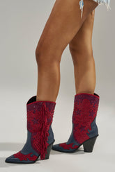 AZALEA WANG BETHANIE MULTI RHINESTONE FRINGE WESTERN BOOTIE