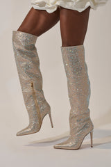 AZALEA WANG BIBBLE GOLD RHINESTONE STILETTO OVER THE KNEE BOOT