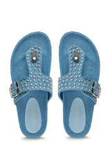 AZALEA WANG DAISY CHAIN DENIM STUDDED FLAT SANDAL