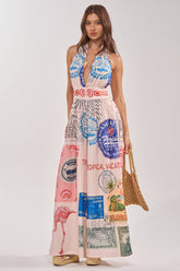 CATCH YOU LATER HALTER PRINTED JUMPSUIT