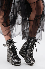 AZALEA WANG FERDY BLACK PLATFORM EMBELLISHED BOOTIE