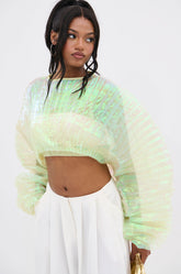 CHAR PLEATED IRIDESCENT CROP TOP