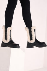 AZALEA WANG HEART THROB BLACK WHITE SHERLING LINING BOOTIE