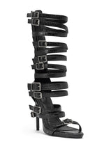 AZALEA WANG HITCH BLACK CROC HARDWARE EMBELLISHED STILETTO SANDAL