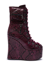 AZALEA WANG KAPULE BURGUNDY SNAKE PLATFORM BOOTIE