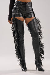AZALEA WANG KATRICE BLACK STILETTO WESTERN FRINGE CHAP BOOT