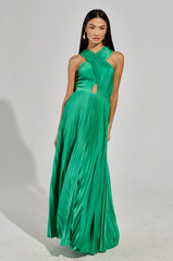 ALWAYS THE GUEST PLEATED MAXI DRESS IN KELLY GREEN