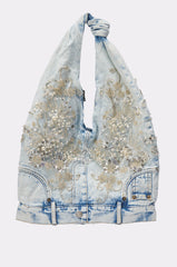 BLESSING IN DENIM EMBELLISHED SHOULDER BAG