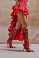 AZALEA WANG PELAGIANA RED WESTERN POINTED TOE STILETTO BOOT