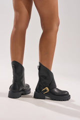 AZALEA WANG PHRIXUS BLACK CHUNKY SHORT SHAFT PU BOOT