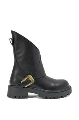 AZALEA WANG PHRIXUS BLACK CHUNKY SHORT SHAFT PU BOOT