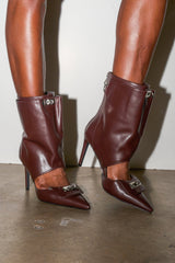 AZALEA WANG SARVESH BROWN CUTOUT STILETTO BOOTIE