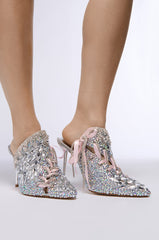 AZALEA WANG SOULMATE SILVER EMBELLISHED PUMP WITH RIBBON DETAIL