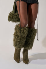 AZALEA WANG VENDRISS OLIVE STILETTO FUR BOOTIE
