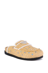 AZALEA WANG KORYNN BEIGE EMBELLISHED RAFFIA FLAT
