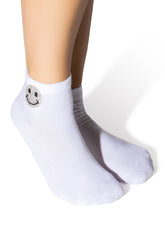 BLING SMILEY FACE SOCKS IN WHITE