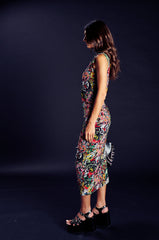 ED HARDY TATTOO COLLAGE PRINT MIDI DRESS