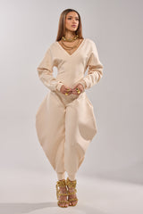 COMFY COZY SWEATSHIRT JUMPSUIT IN BONE
