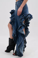 DONT MESS WITH MY HEART DENIM RUFFLE SKIRT