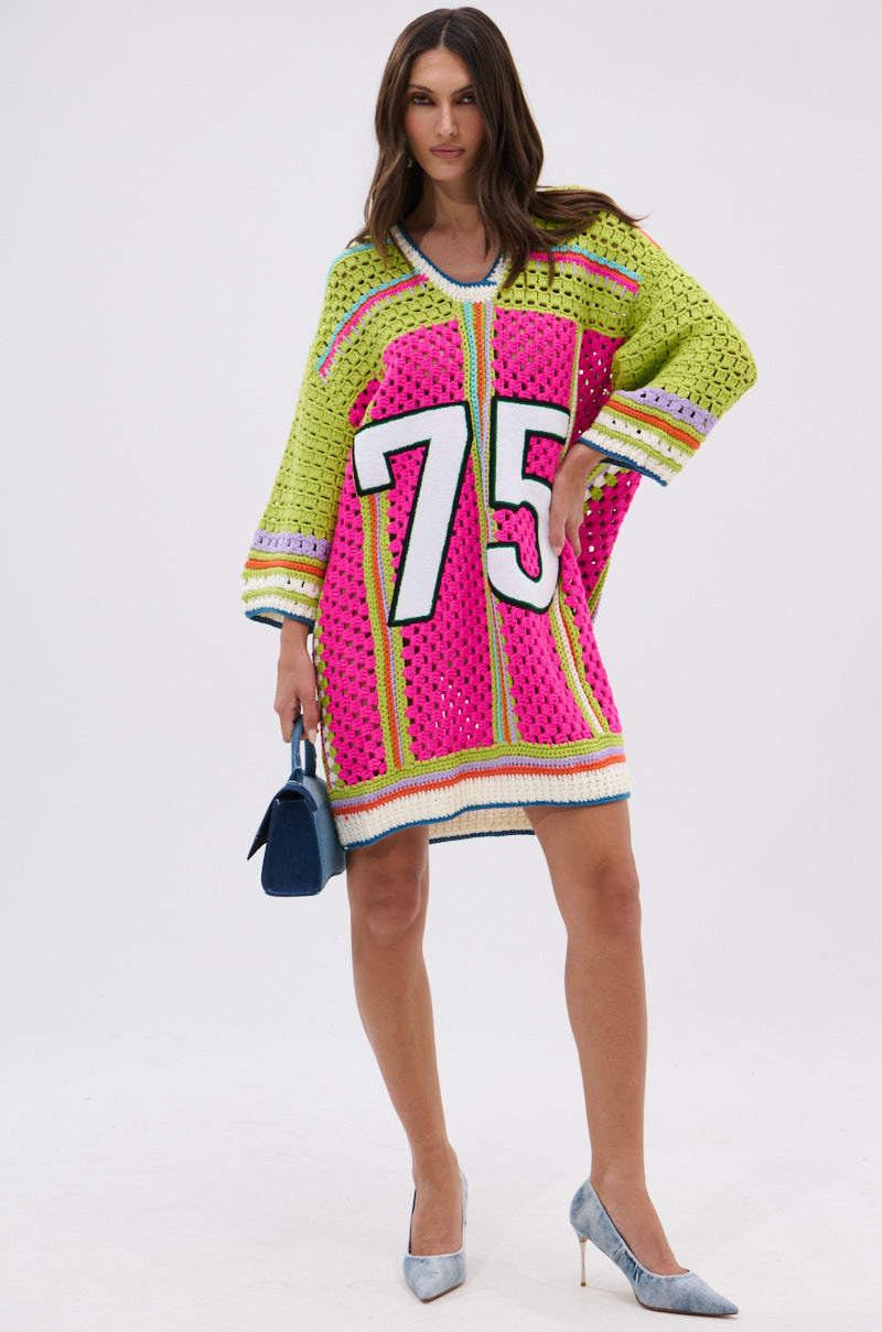COURTSIDE OR SEASIDE CROCHET JERSEY DRESS