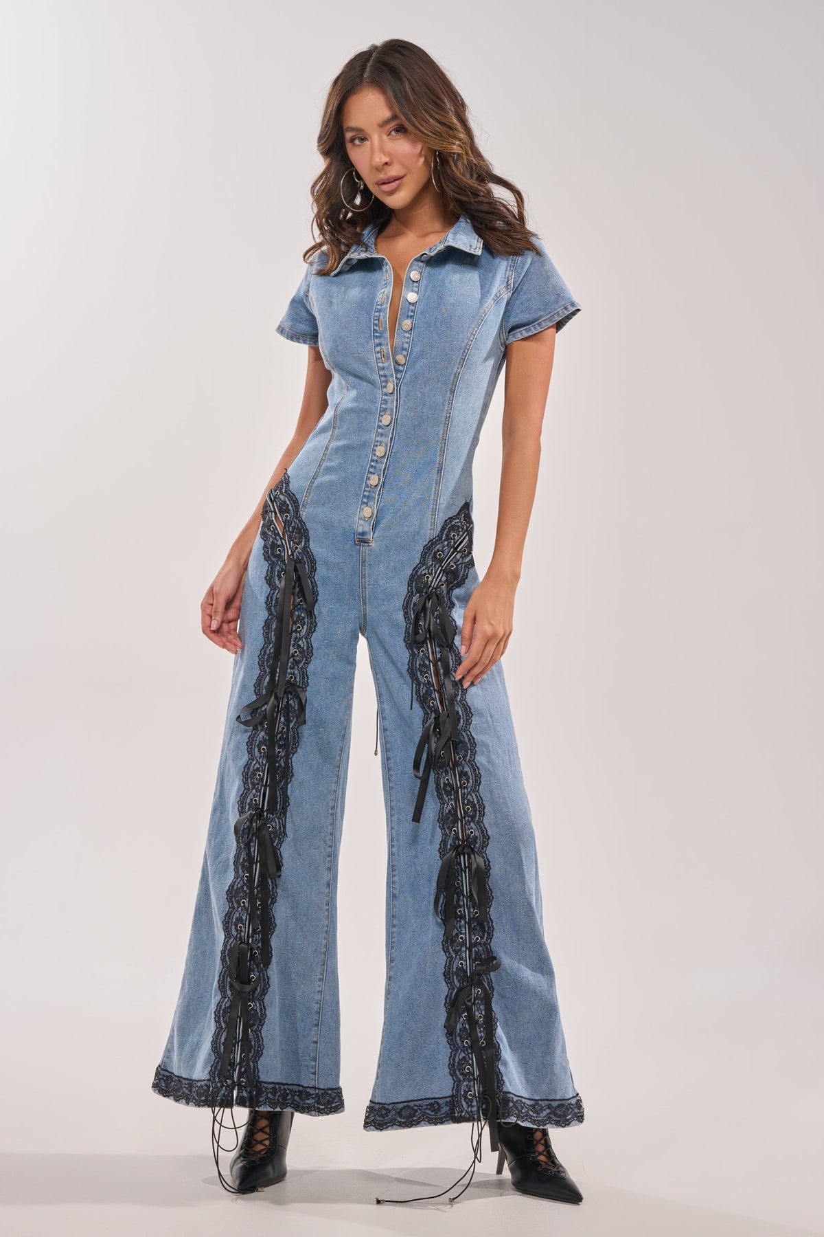 DIXIE LACE DENIM JUMPSUIT