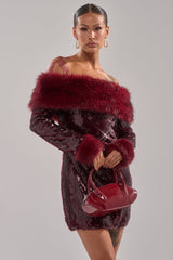 BABY IT'S COLD OUTSIDE FUR TRIM SEQUIN MINI DRESS