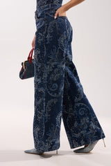 ELEVATED WIDE LEG DENIM WITH RHINESTONES