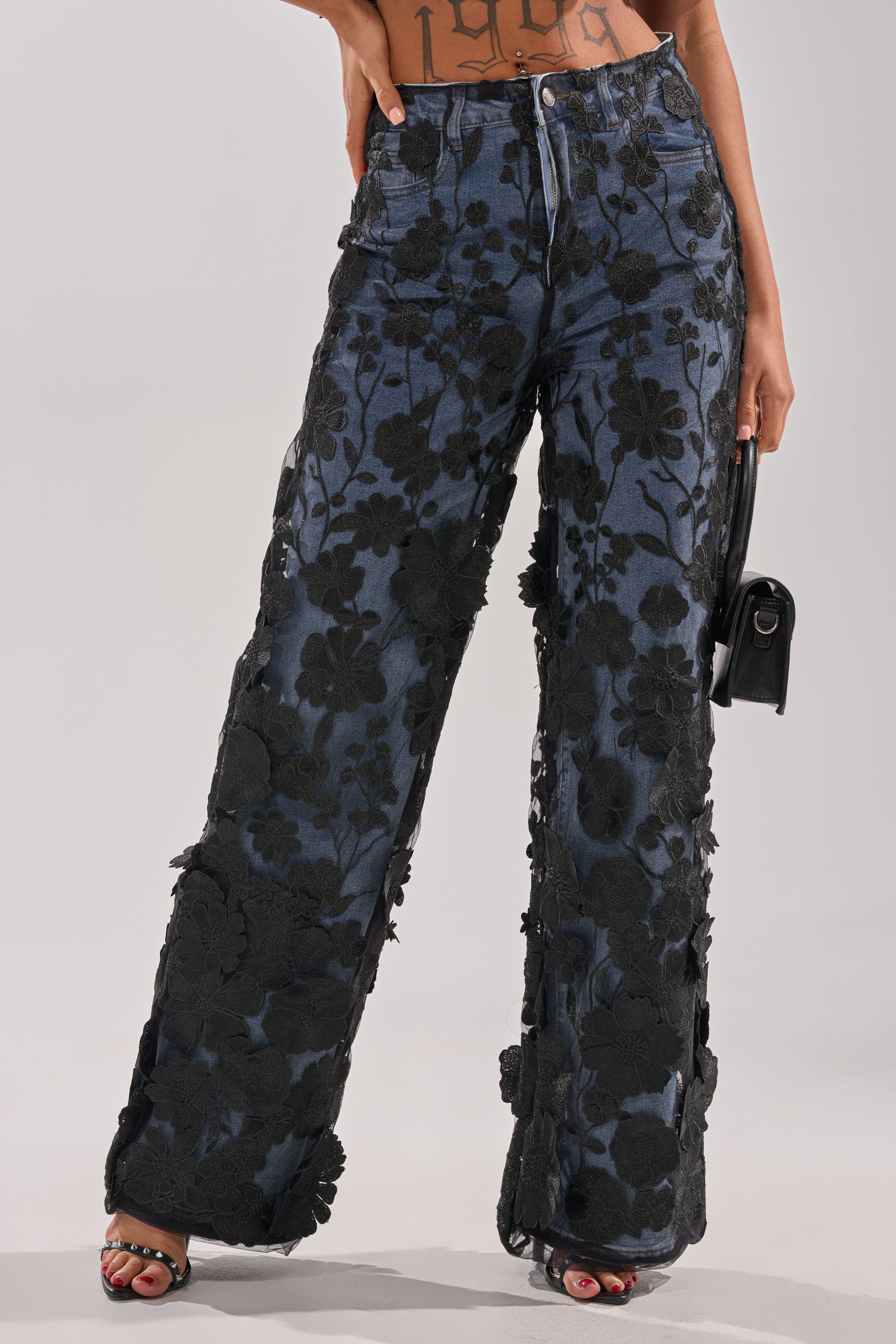 DONT GIVE UP RELAXED DENIM WITH TULLE OVERLAY