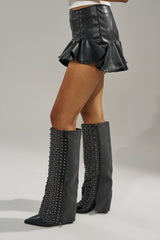 AZALEA WANG AGUSTUE BLACK STUDDED WESTERN BOOT