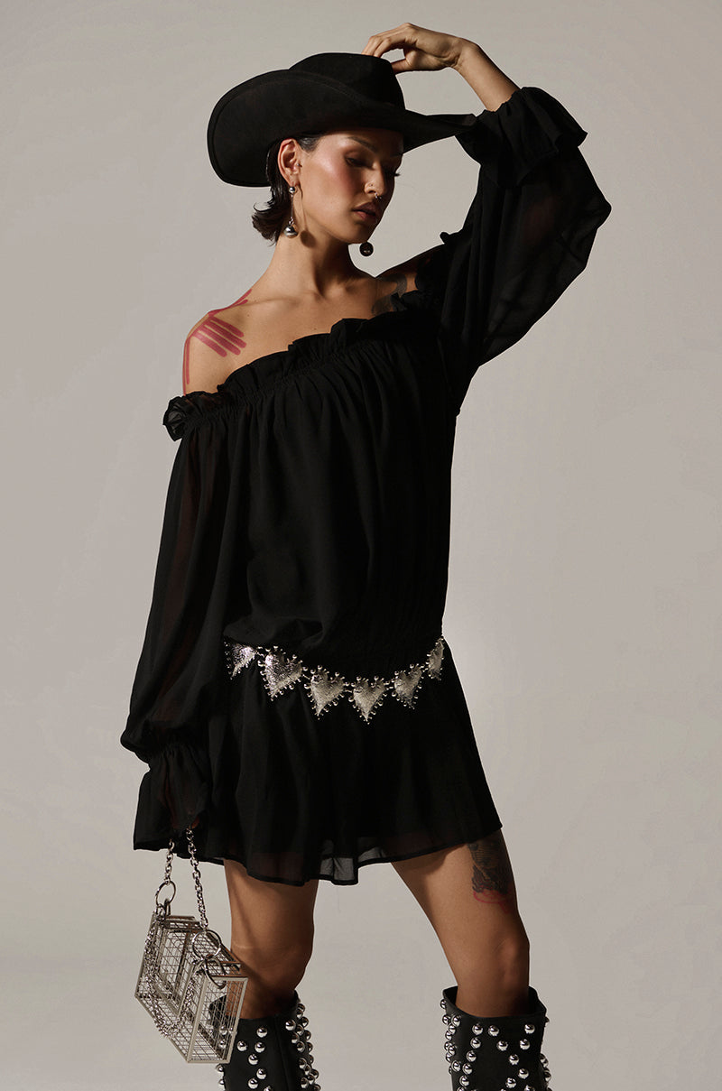 CHLOE MESH OFF THE SHOULDER MINI DRESS