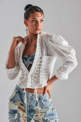 DAKOTA LACEUP BUTTON DOWN BLOUSE
