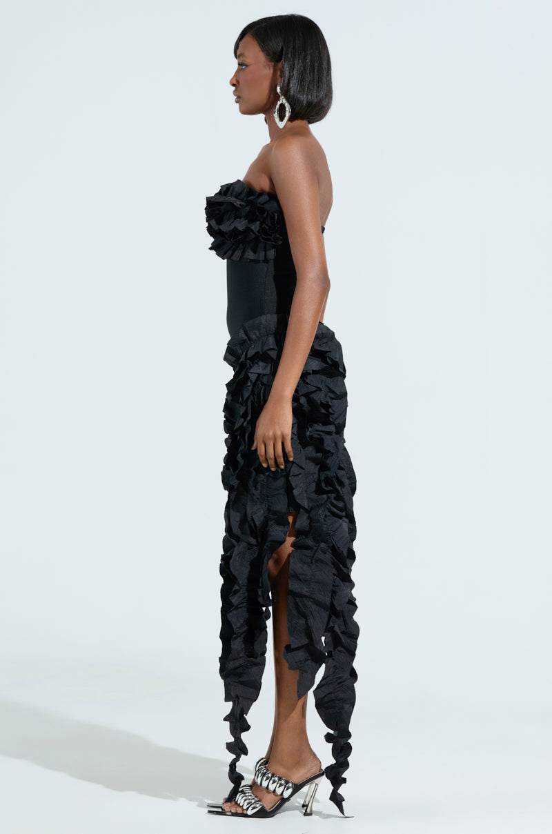 CITY LIGHTS RUFFLE MAXI DRESS
