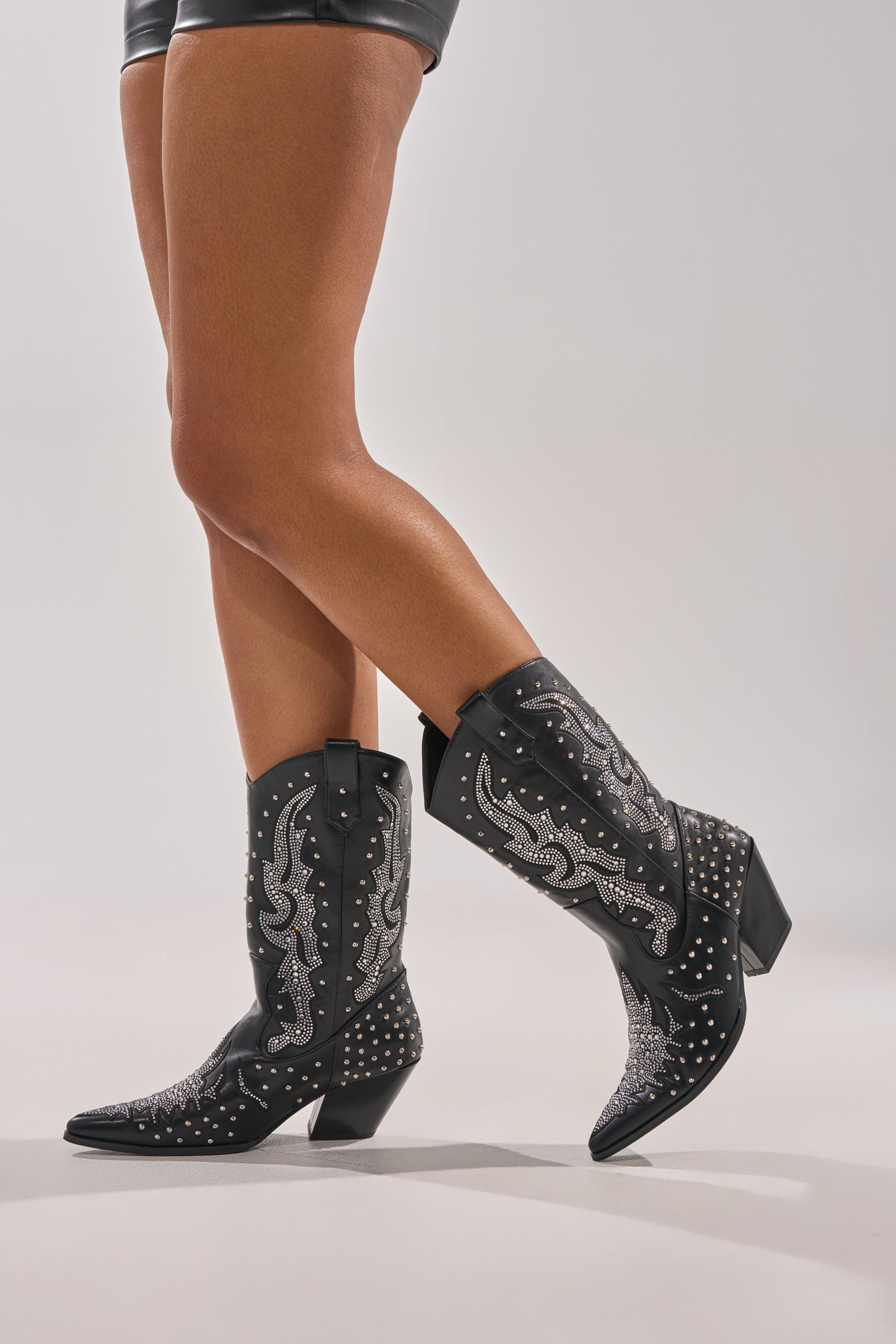 AZALEA WANG ANKUS BLACK WESTERN RHINESTONE BOOT