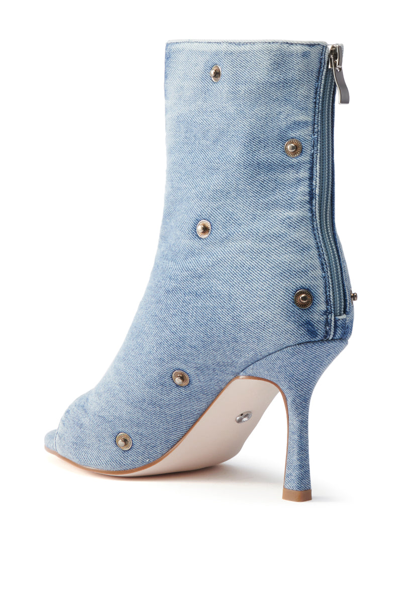 AZALEA WANG BIRD SONG DENIM OPEN TOE SNAP BOOTIE