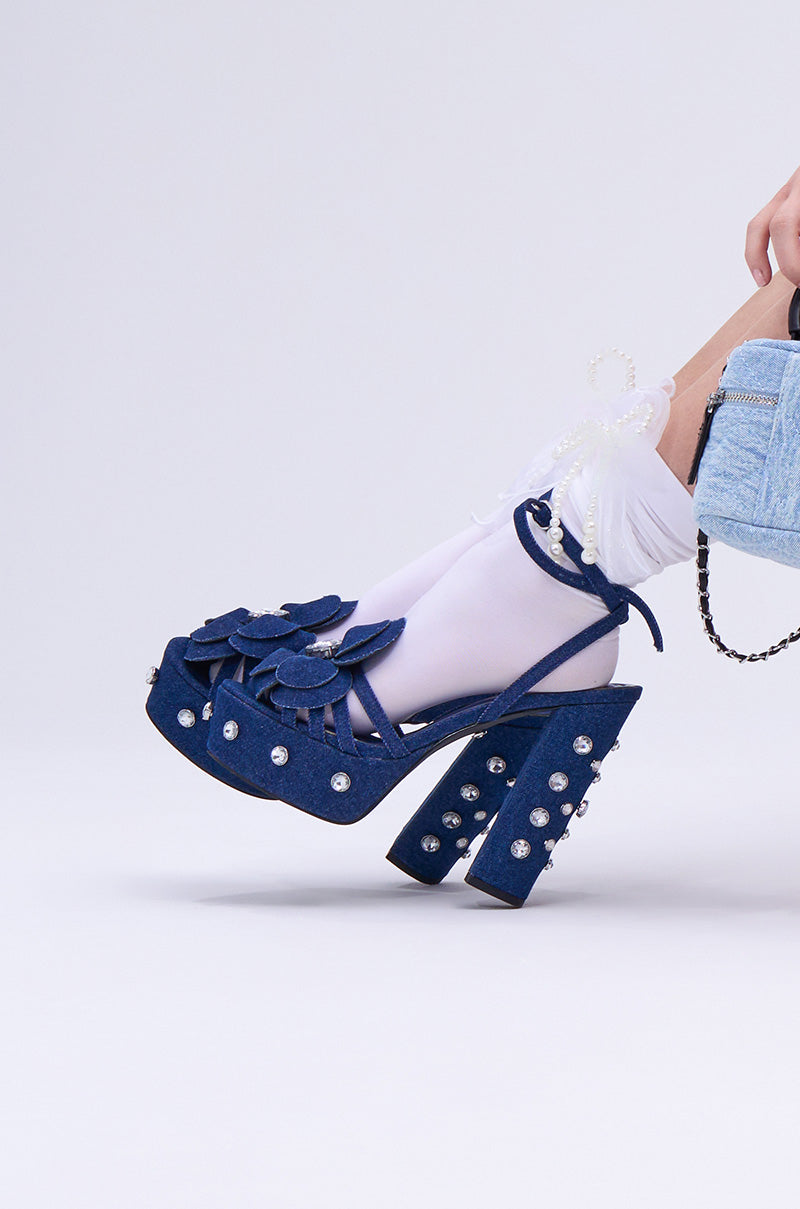 AZALEA WANG BOTTLER DENIM WITH RHINESTONE SANDAL