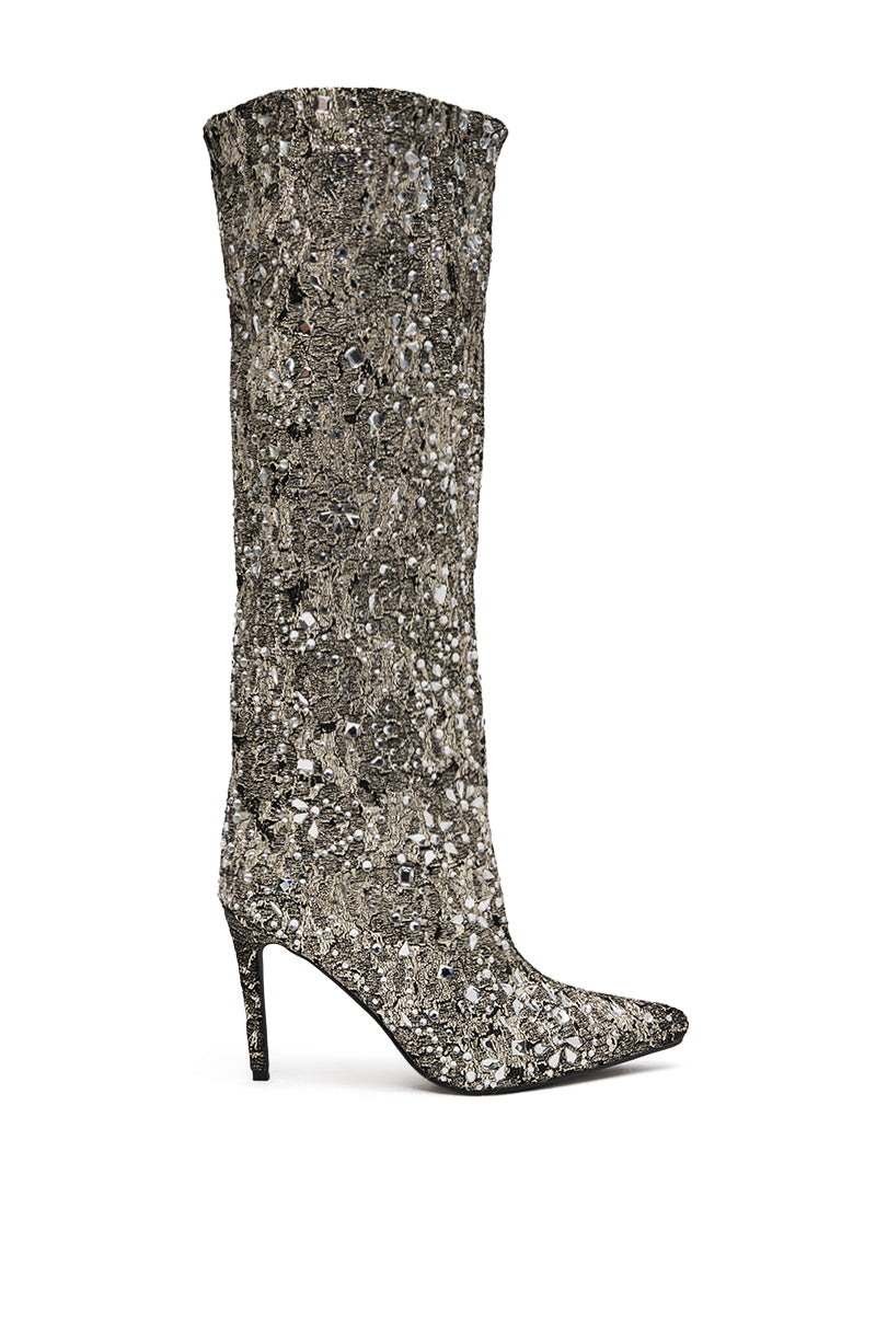 AZALEA WANG BRIELEY GOLD AND BLACK FLORAL BROCADE KNEE HIGH BOOT
