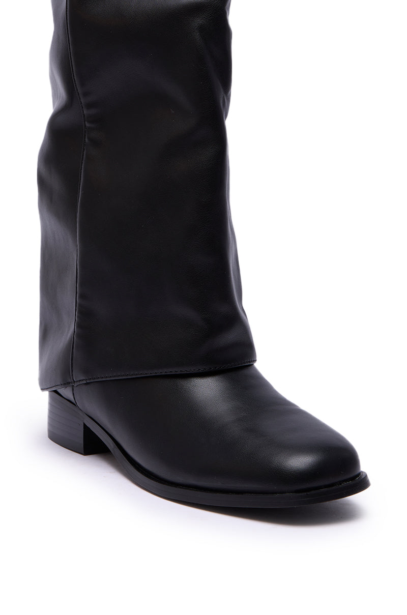 AZALEA WANG BRONTE BLACK FLAT KNEE HIGH RIDING BOOT