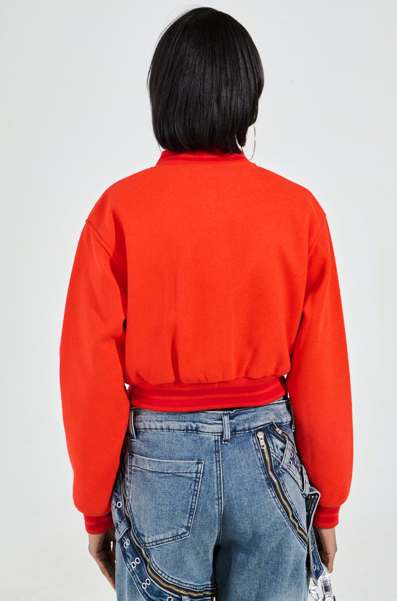 DAVIS EVERYDAY VARSITY BOMBER IN RED