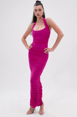 ALWAYS ON THE MOVE RUCHED MIDI DRESS