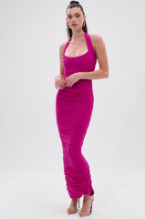 ALWAYS ON THE MOVE RUCHED MIDI DRESS