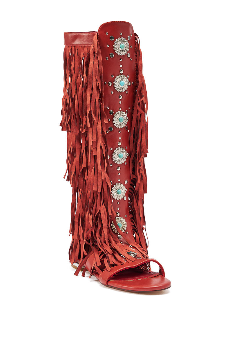 AZALEA WANG DUSTINE RED MULTI GLADIATOR EMBELLISHED SANDAL