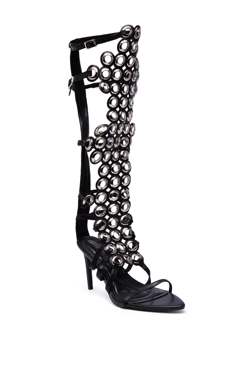 AZALEA WANG ELLINOR BLACK GROMMET DETAIL GLADIATOR SANDAL