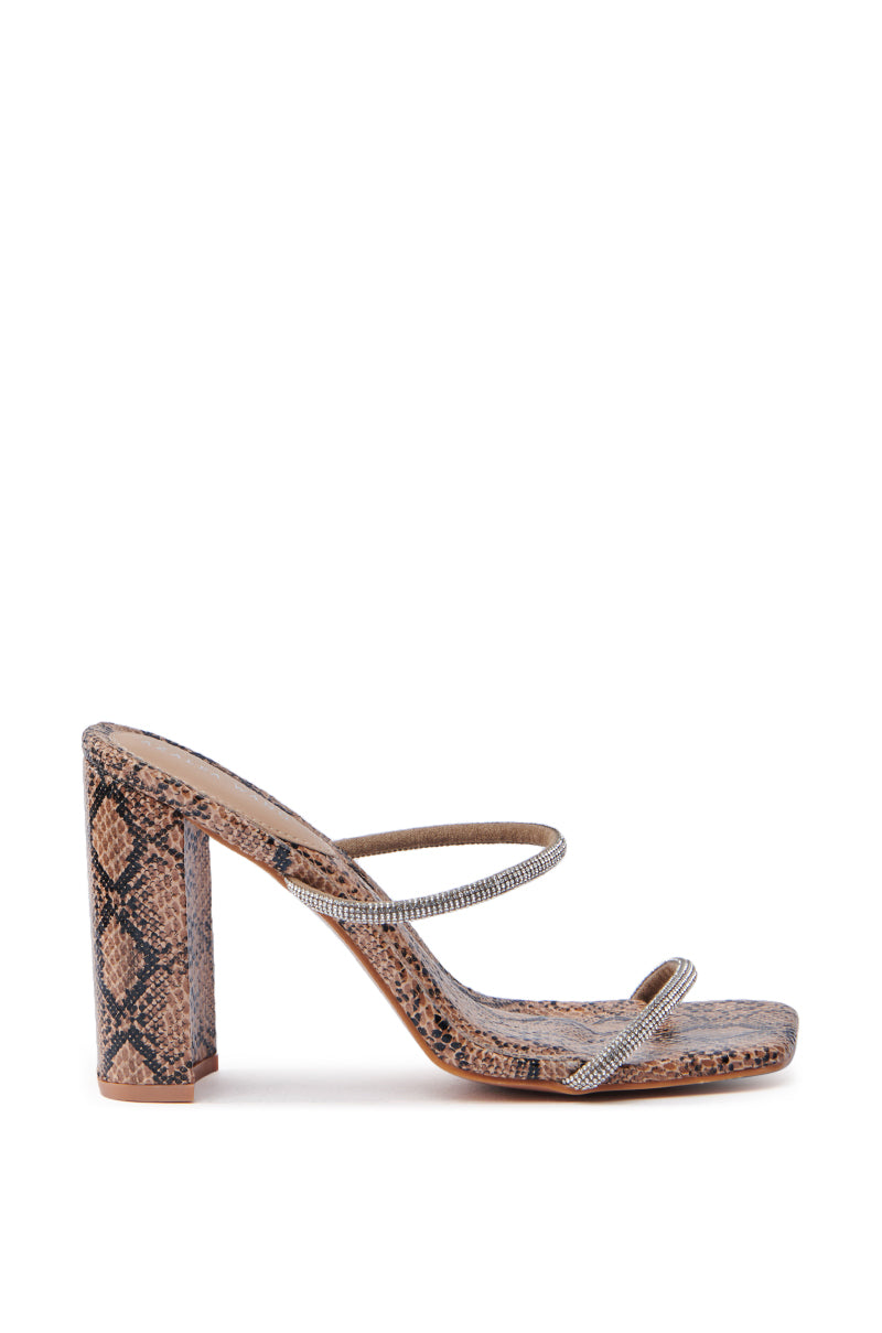 AZALEA WANG EULALIA SNAKE SLIP ON SANDAL WITH RHINESTONE STRAPS
