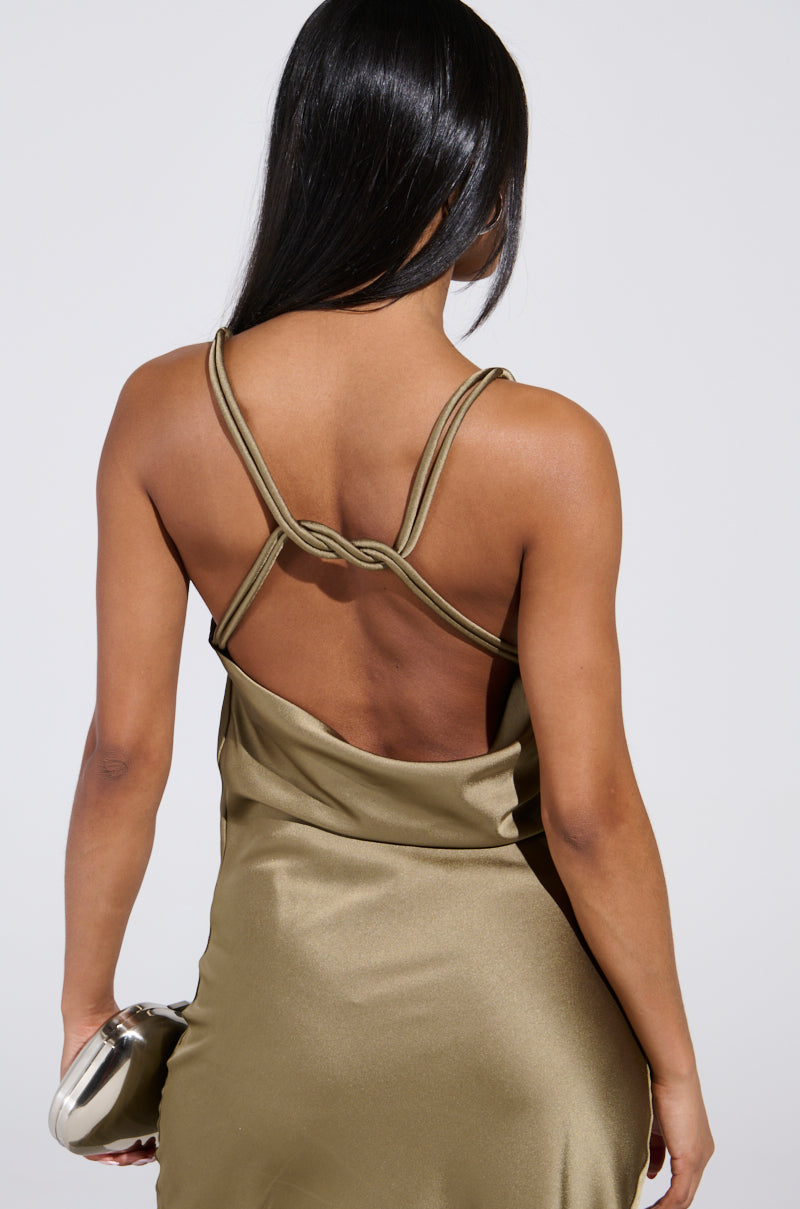 BELLA SATIN MAXI DRESS IN OLIVE