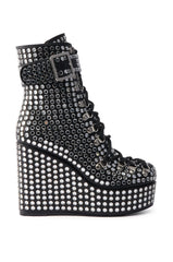 AZALEA WANG FERDY BLACK PLATFORM EMBELLISHED BOOTIE