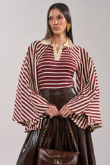 ALMA STRIPE COLLARED BODYSUIT